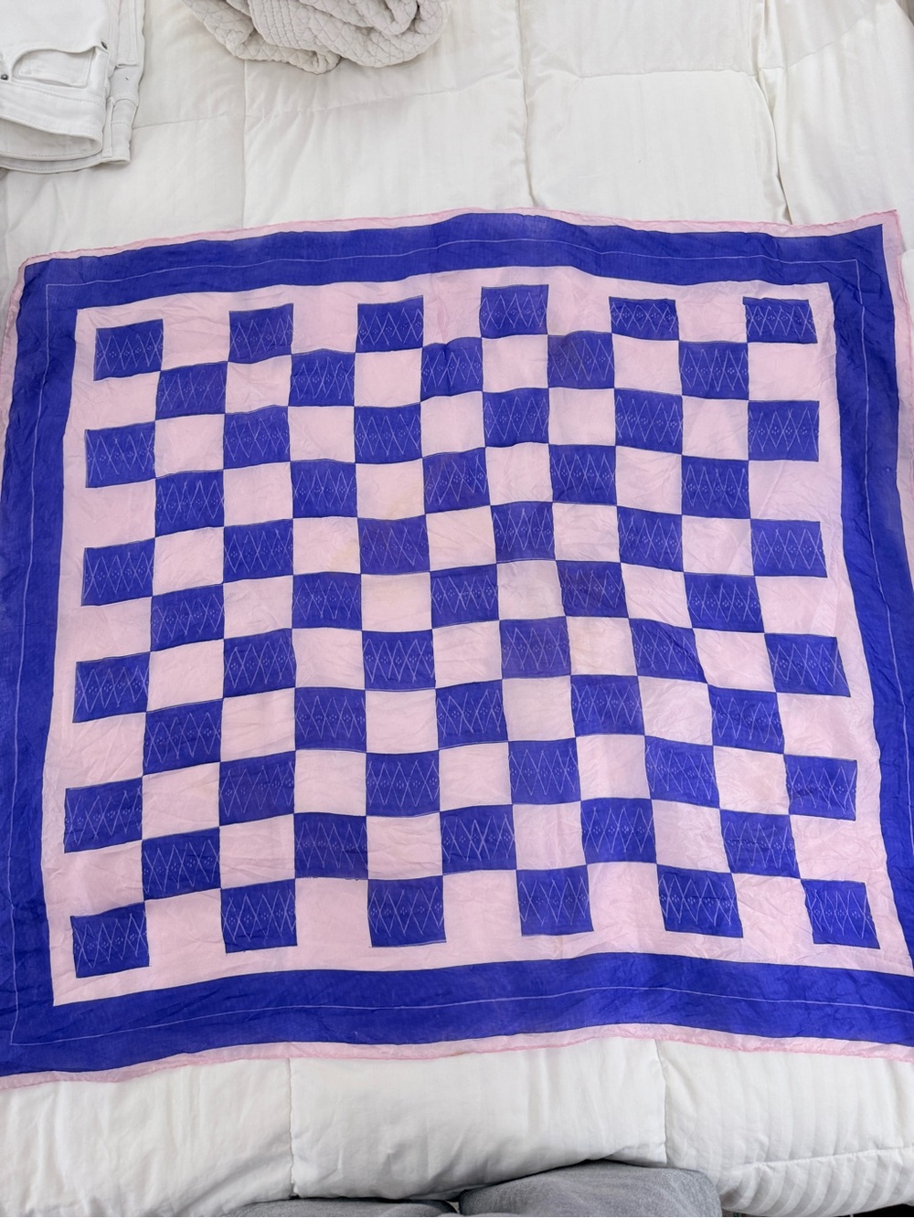 Hand Rolled Silk Scarf Checkerboard Pink